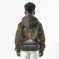Khepri Ancient Egyptian Kid Hoodie Dark Hieroglyphic, Blue Lotus Eye Symbol, and Winged Scarab Resurrection - Wonder Print Shop