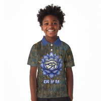 Khepri Ancient Egyptian Kid Polo Shirt Dark Hieroglyphic, Blue Lotus Eye Symbol, and Winged Scarab Resurrection - Wonder Print Shop