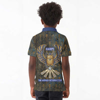 Khepri Ancient Egyptian Kid Polo Shirt Dark Hieroglyphic, Blue Lotus Eye Symbol, and Winged Scarab Resurrection - Wonder Print Shop
