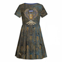 Khepri Ancient Egyptian Kid Short Sleeve Dress Dark Hieroglyphic, Blue Lotus Eye Symbol, and Winged Scarab Resurrection - Wonder Print Shop