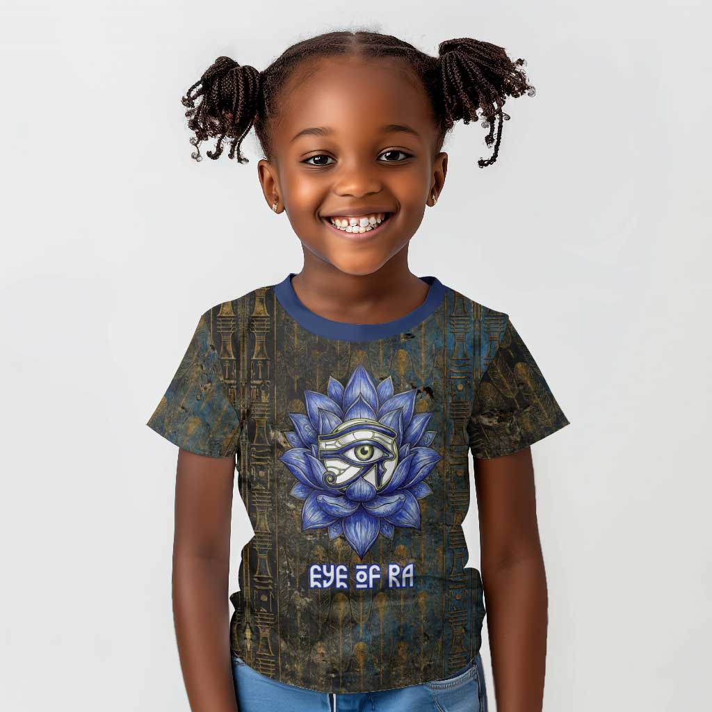 Khepri Ancient Egyptian Kid T shirt Dark Hieroglyphic, Blue Lotus Eye Symbol, and Winged Scarab Resurrection - Wonder Print Shop