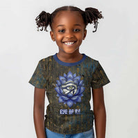 Khepri Ancient Egyptian Kid T shirt Dark Hieroglyphic, Blue Lotus Eye Symbol, and Winged Scarab Resurrection - Wonder Print Shop