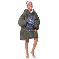 Khepri Ancient Egyptian Kid Wearable Blanket Hoodie Dark Hieroglyphic, Blue Lotus Eye Symbol, and Winged Scarab Resurrection - Wonder Print Shop
