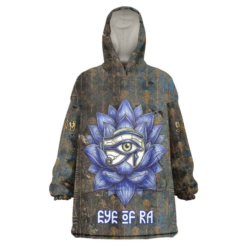 Khepri Ancient Egyptian Kid Wearable Blanket Hoodie Dark Hieroglyphic, Blue Lotus Eye Symbol, and Winged Scarab Resurrection - Wonder Print Shop