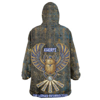 Khepri Ancient Egyptian Kid Wearable Blanket Hoodie Dark Hieroglyphic, Blue Lotus Eye Symbol, and Winged Scarab Resurrection - Wonder Print Shop