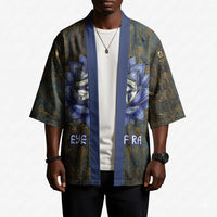 Khepri Ancient Egyptian Kimono Dark Hieroglyphic, Blue Lotus Eye Symbol, and Winged Scarab Resurrection - Wonder Print Shop