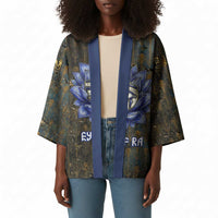 Khepri Ancient Egyptian Kimono Dark Hieroglyphic, Blue Lotus Eye Symbol, and Winged Scarab Resurrection - Wonder Print Shop