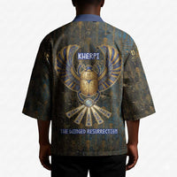 Khepri Ancient Egyptian Kimono Dark Hieroglyphic, Blue Lotus Eye Symbol, and Winged Scarab Resurrection - Wonder Print Shop