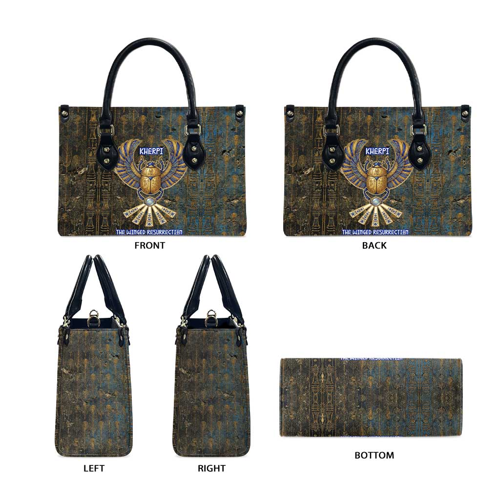 Khepri Ancient Egyptian Leather Bag Dark Hieroglyphic, Blue Lotus Eye Symbol, and Winged Scarab Resurrection - Wonder Print Shop