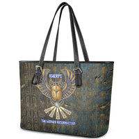 Khepri Ancient Egyptian Leather Tote Bag Dark Hieroglyphic, Blue Lotus Eye Symbol, and Winged Scarab Resurrection - Wonder Print Shop