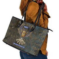 Khepri Ancient Egyptian Leather Tote Bag Dark Hieroglyphic, Blue Lotus Eye Symbol, and Winged Scarab Resurrection - Wonder Print Shop