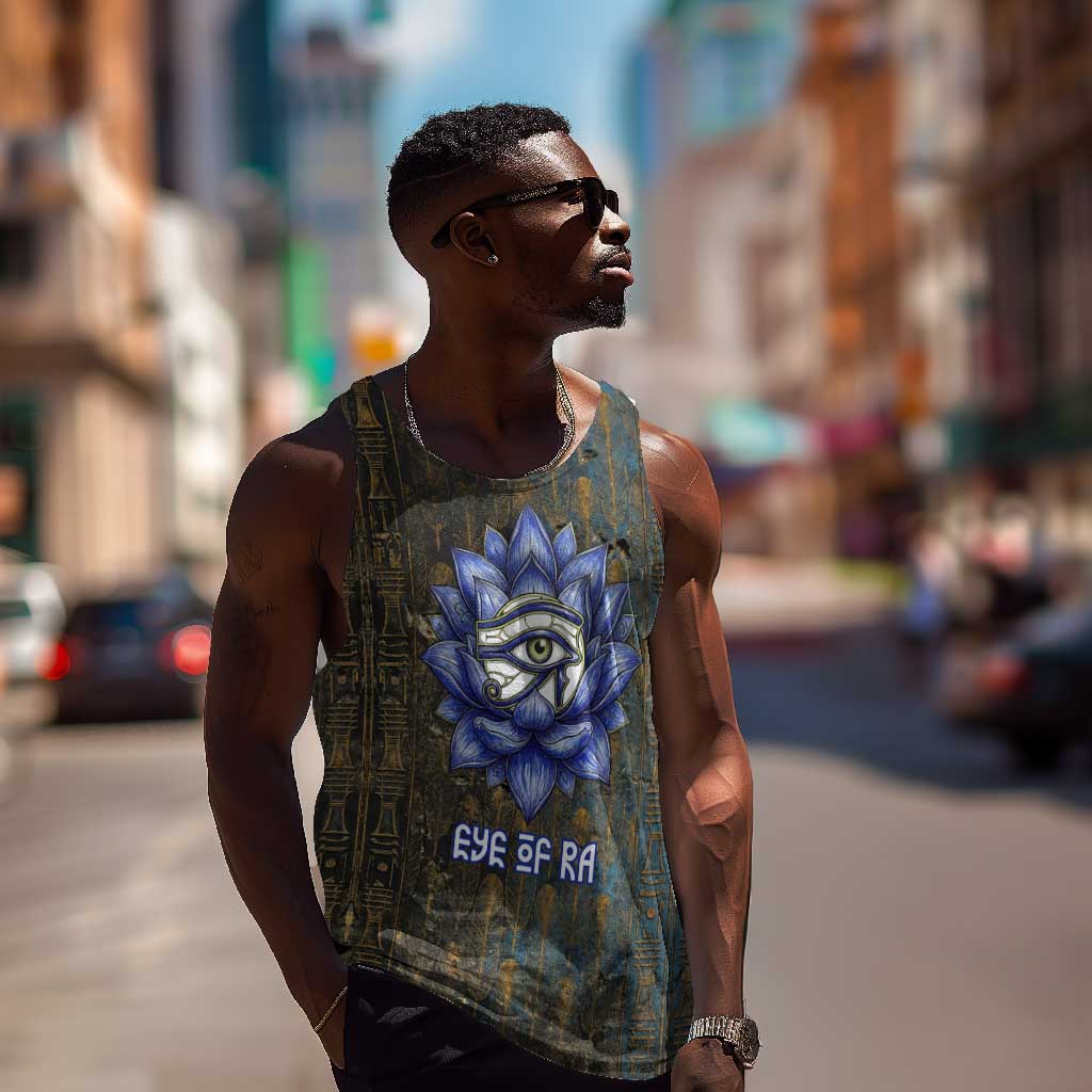 Khepri Ancient Egyptian Men Tank Top Dark Hieroglyphic, Blue Lotus Eye Symbol, and Winged Scarab Resurrection - Wonder Print Shop