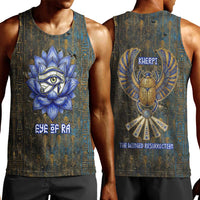 Khepri Ancient Egyptian Men Tank Top Dark Hieroglyphic, Blue Lotus Eye Symbol, and Winged Scarab Resurrection - Wonder Print Shop