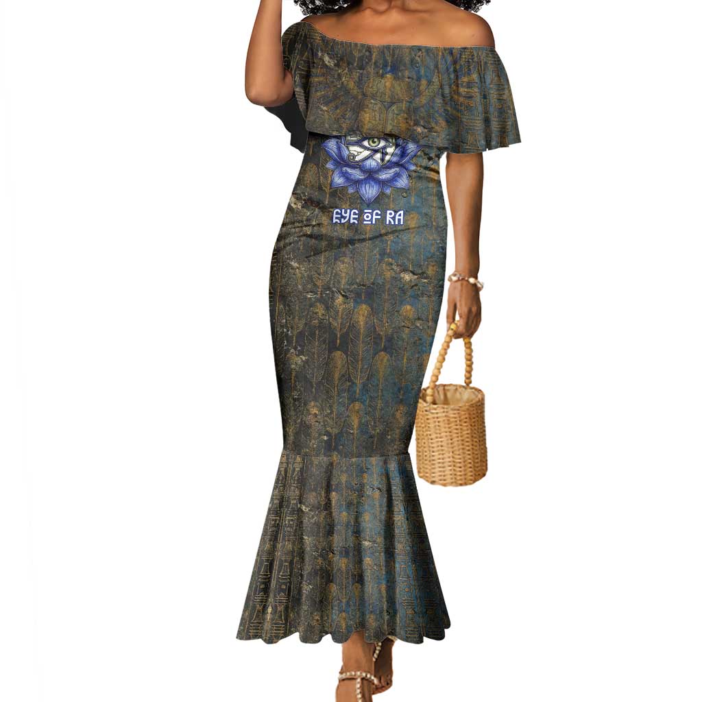 Khepri Ancient Egyptian Mermaid Dress Dark Hieroglyphic, Blue Lotus Eye Symbol, and Winged Scarab Resurrection - Wonder Print Shop