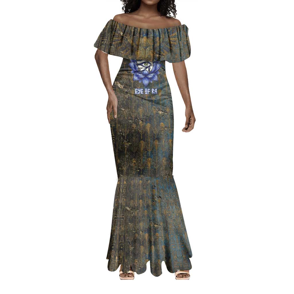 Khepri Ancient Egyptian Mermaid Dress Dark Hieroglyphic, Blue Lotus Eye Symbol, and Winged Scarab Resurrection - Wonder Print Shop