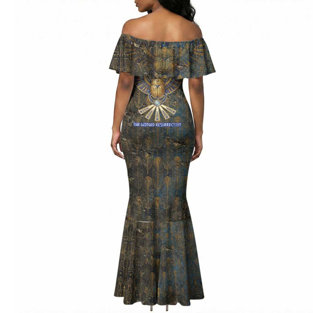 Khepri Ancient Egyptian Mermaid Dress Dark Hieroglyphic, Blue Lotus Eye Symbol, and Winged Scarab Resurrection - Wonder Print Shop