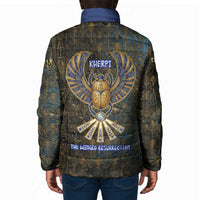 Khepri Ancient Egyptian Padded Jacket Dark Hieroglyphic, Blue Lotus Eye Symbol, and Winged Scarab Resurrection - Wonder Print Shop