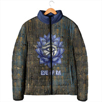Khepri Ancient Egyptian Padded Jacket Dark Hieroglyphic, Blue Lotus Eye Symbol, and Winged Scarab Resurrection - Wonder Print Shop