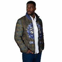 Khepri Ancient Egyptian Padded Jacket Dark Hieroglyphic, Blue Lotus Eye Symbol, and Winged Scarab Resurrection - Wonder Print Shop
