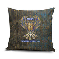 Khepri Ancient Egyptian Pillow Cover Dark Hieroglyphic, Blue Lotus Eye Symbol, and Winged Scarab Resurrection - Wonder Print Shop