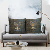 Khepri Ancient Egyptian Pillow Cover Dark Hieroglyphic, Blue Lotus Eye Symbol, and Winged Scarab Resurrection - Wonder Print Shop