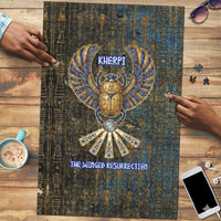 Khepri Ancient Egyptian Puzzle Dark Hieroglyphic, Blue Lotus Eye Symbol, and Winged Scarab Resurrection - Wonder Print Shop