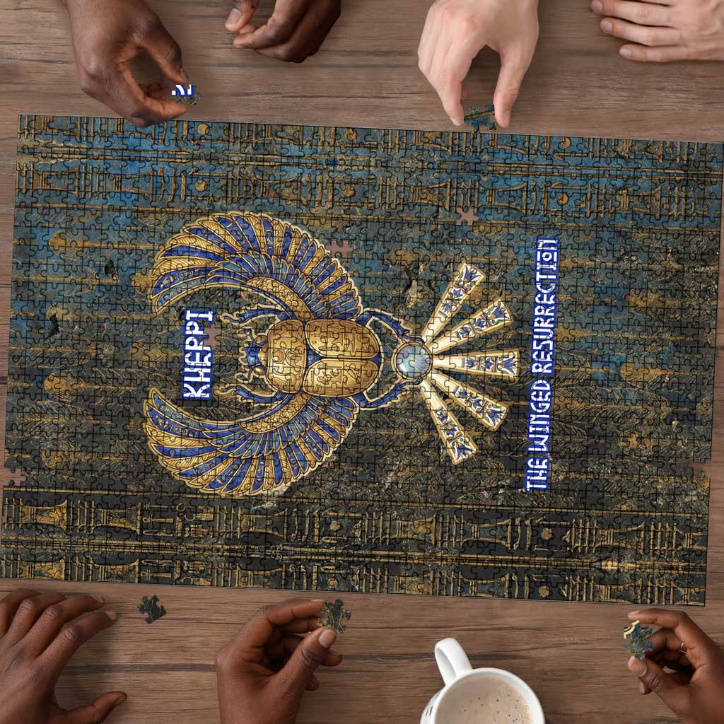 Khepri Ancient Egyptian Puzzle Dark Hieroglyphic, Blue Lotus Eye Symbol, and Winged Scarab Resurrection - Wonder Print Shop