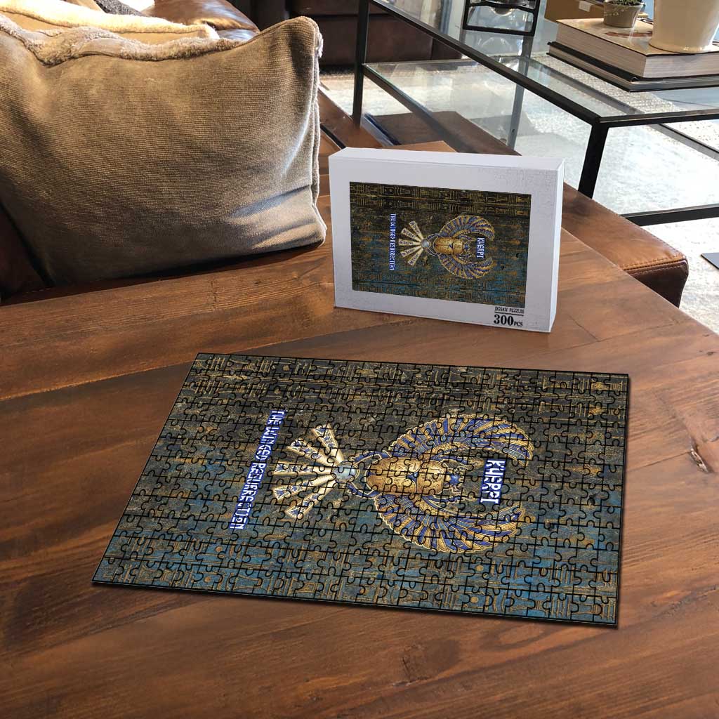 Khepri Ancient Egyptian Puzzle Dark Hieroglyphic, Blue Lotus Eye Symbol, and Winged Scarab Resurrection - Wonder Print Shop