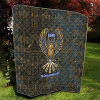 Khepri Ancient Egyptian Quilt Dark Hieroglyphic, Blue Lotus Eye Symbol, and Winged Scarab Resurrection - Wonder Print Shop