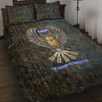 Khepri Ancient Egyptian Quilt Bed Set Dark Hieroglyphic, Blue Lotus Eye Symbol, and Winged Scarab Resurrection - Wonder Print Shop