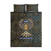 Khepri Ancient Egyptian Quilt Bed Set Dark Hieroglyphic, Blue Lotus Eye Symbol, and Winged Scarab Resurrection - Wonder Print Shop
