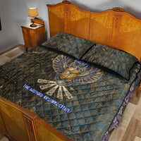 Khepri Ancient Egyptian Quilt Bed Set Dark Hieroglyphic, Blue Lotus Eye Symbol, and Winged Scarab Resurrection - Wonder Print Shop