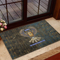 Khepri Ancient Egyptian Rubber Doormat Dark Hieroglyphic, Blue Lotus Eye Symbol, and Winged Scarab Resurrection - Wonder Print Shop