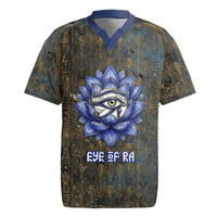 Khepri Ancient Egyptian Rugby Jersey Dark Hieroglyphic, Blue Lotus Eye Symbol, and Winged Scarab Resurrection - Wonder Print Shop