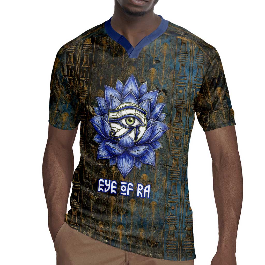 Khepri Ancient Egyptian Rugby Jersey Dark Hieroglyphic, Blue Lotus Eye Symbol, and Winged Scarab Resurrection - Wonder Print Shop