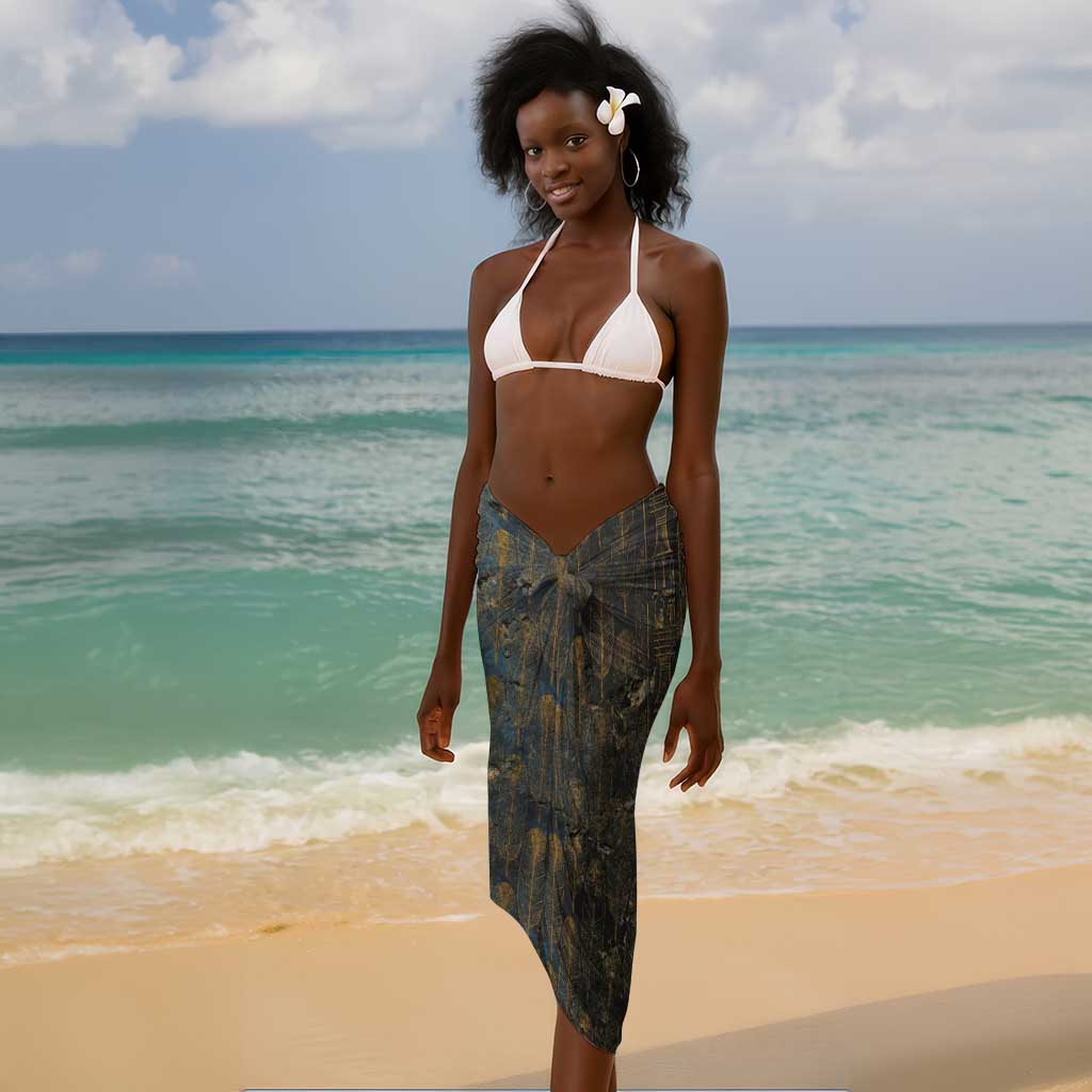 Khepri Ancient Egyptian Sarong Dark Hieroglyphic, Blue Lotus Eye Symbol, and Winged Scarab Resurrection - Wonder Print Shop