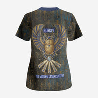 Khepri Ancient Egyptian Scrub Top Dark Hieroglyphic, Blue Lotus Eye Symbol, and Winged Scarab Resurrection - Wonder Print Shop