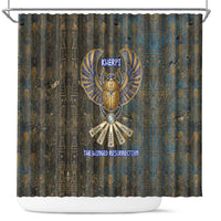 Khepri Ancient Egyptian Shower Curtain Dark Hieroglyphic, Blue Lotus Eye Symbol, and Winged Scarab Resurrection - Wonder Print Shop