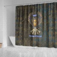 Khepri Ancient Egyptian Shower Curtain Dark Hieroglyphic, Blue Lotus Eye Symbol, and Winged Scarab Resurrection - Wonder Print Shop