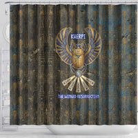 Khepri Ancient Egyptian Shower Curtain Dark Hieroglyphic, Blue Lotus Eye Symbol, and Winged Scarab Resurrection - Wonder Print Shop