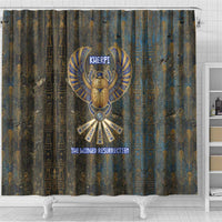 Khepri Ancient Egyptian Shower Curtain Dark Hieroglyphic, Blue Lotus Eye Symbol, and Winged Scarab Resurrection - Wonder Print Shop