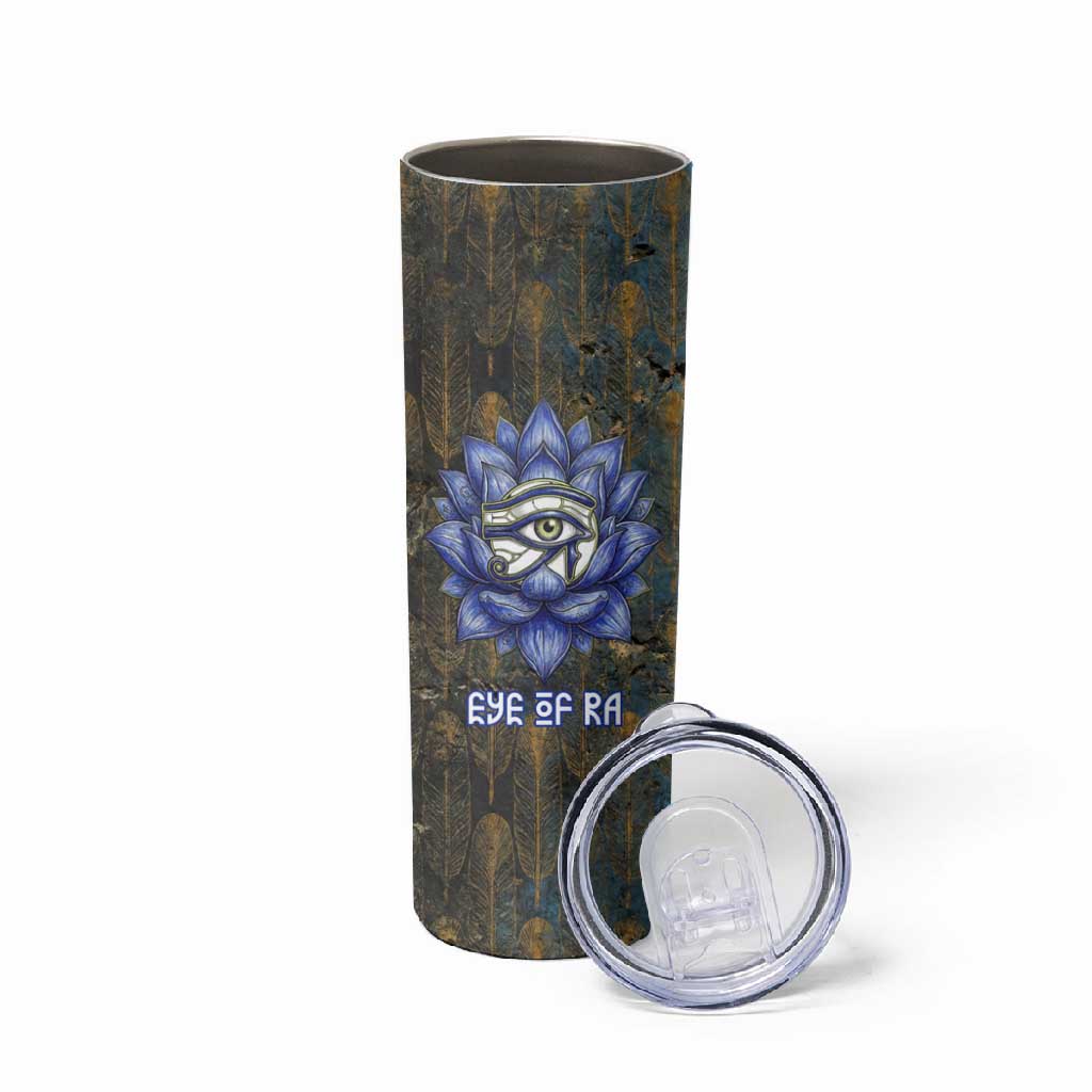 Khepri Ancient Egyptian Skinny Tumbler Dark Hieroglyphic, Blue Lotus Eye Symbol, and Winged Scarab Resurrection - Wonder Print Shop
