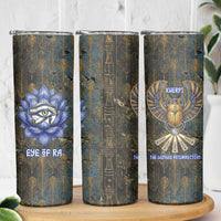 Khepri Ancient Egyptian Skinny Tumbler Dark Hieroglyphic, Blue Lotus Eye Symbol, and Winged Scarab Resurrection - Wonder Print Shop