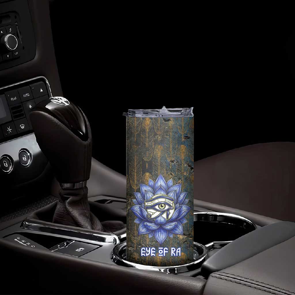 Khepri Ancient Egyptian Skinny Tumbler Dark Hieroglyphic, Blue Lotus Eye Symbol, and Winged Scarab Resurrection - Wonder Print Shop