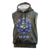 Khepri Ancient Egyptian Sleeveless Hoodie Dark Hieroglyphic, Blue Lotus Eye Symbol, and Winged Scarab Resurrection - Wonder Print Shop