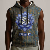 Khepri Ancient Egyptian Sleeveless Hoodie Dark Hieroglyphic, Blue Lotus Eye Symbol, and Winged Scarab Resurrection - Wonder Print Shop
