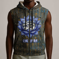 Khepri Ancient Egyptian Sleeveless Zip Hoodie Dark Hieroglyphic, Blue Lotus Eye Symbol, and Winged Scarab Resurrection - Wonder Print Shop