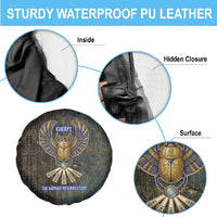 Khepri Ancient Egyptian Spare Tire Cover Dark Hieroglyphic, Blue Lotus Eye Symbol, and Winged Scarab Resurrection - Wonder Print Shop
