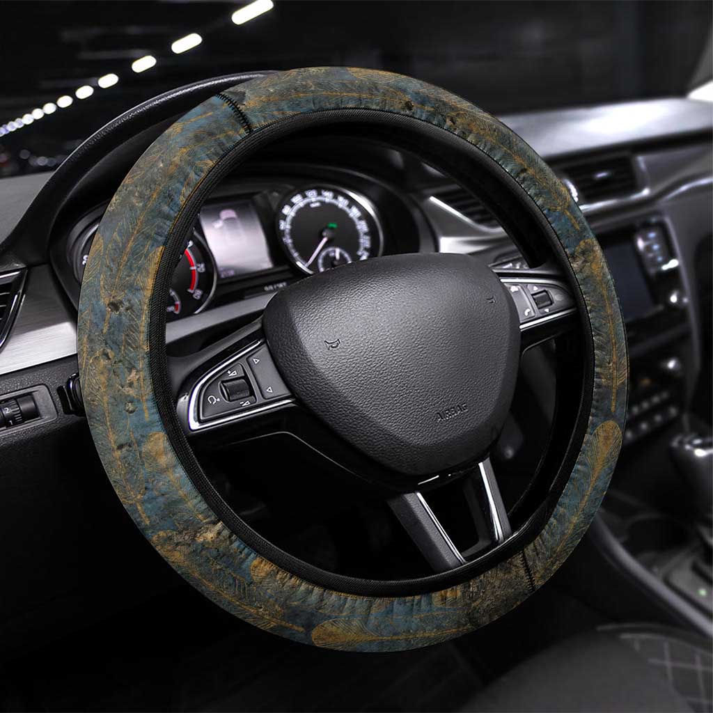Khepri Ancient Egyptian Steering Wheel Cover Dark Hieroglyphic, Blue Lotus Eye Symbol, and Winged Scarab Resurrection - Wonder Print Shop