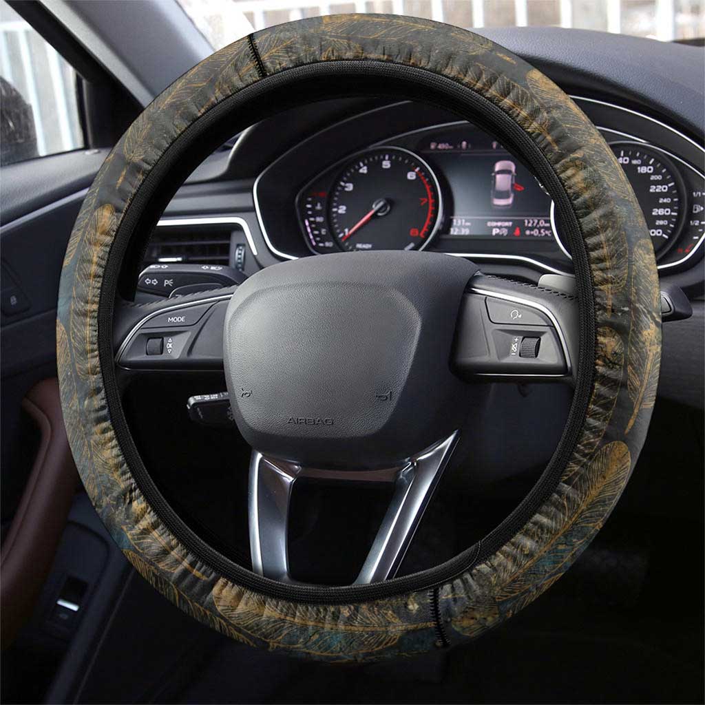 Khepri Ancient Egyptian Steering Wheel Cover Dark Hieroglyphic, Blue Lotus Eye Symbol, and Winged Scarab Resurrection - Wonder Print Shop